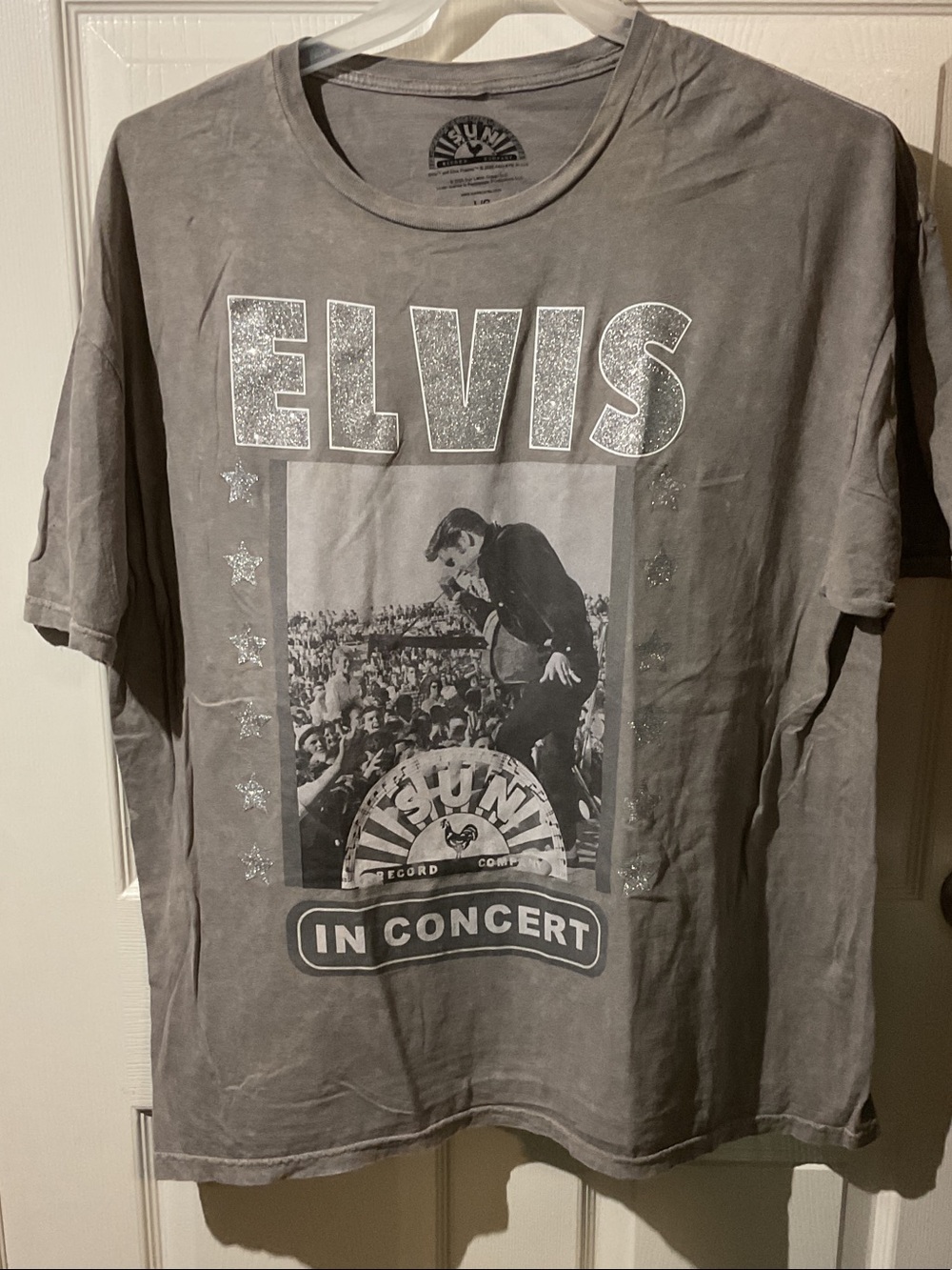 Elvis In Concert Graphic Tee - Gray Mineral Wash with Silver Letters